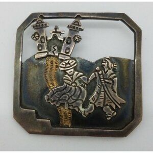 Chavez Peru 925S Sterling Silver Basilica Cathedral Pictoral Embossed Brooch Pin
